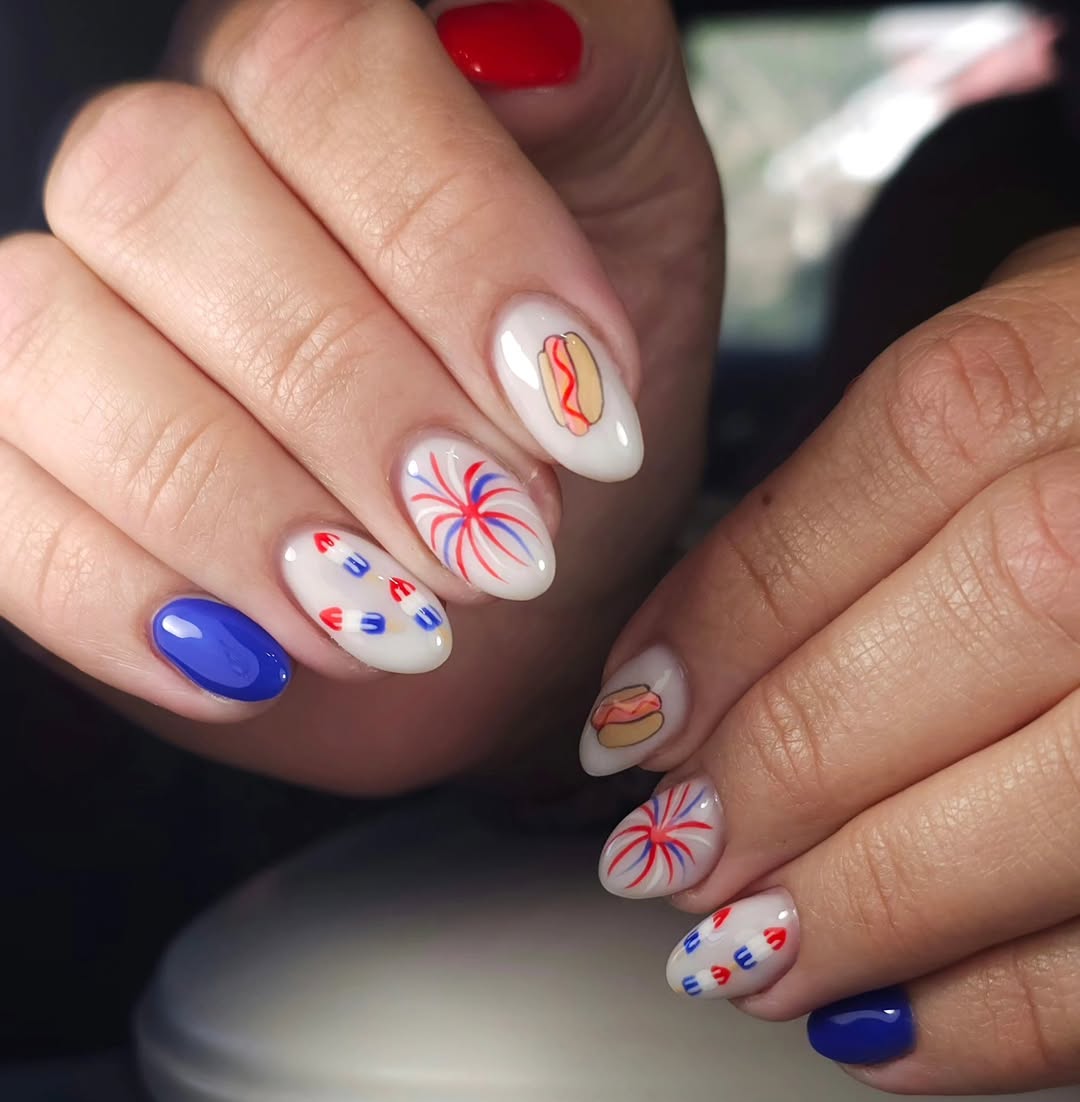 Red White Blue Picnic Celebration Oval Nails