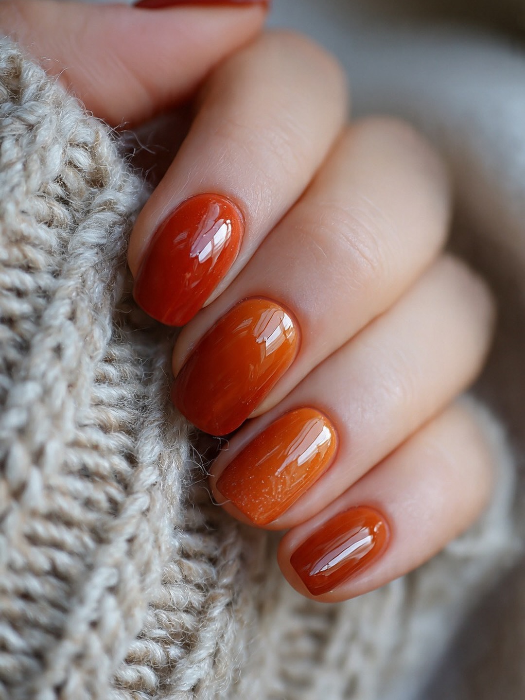 Rusty Orange Fall Glossy Oval Nails