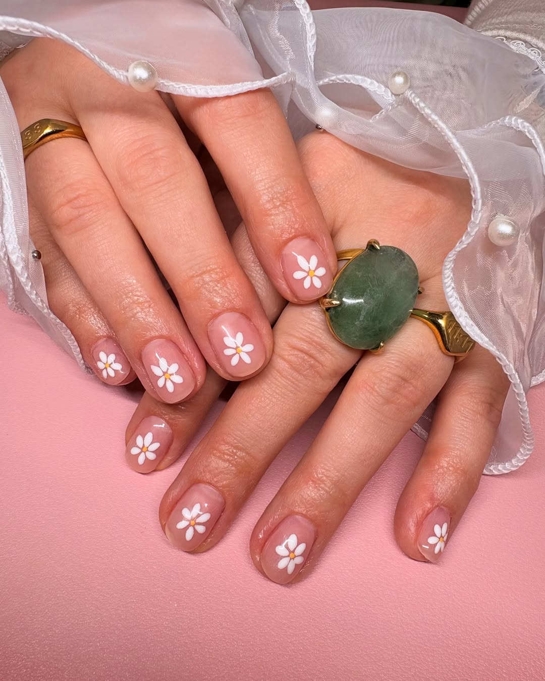 Sheer Pink Daisy Petal Light Summer Nails