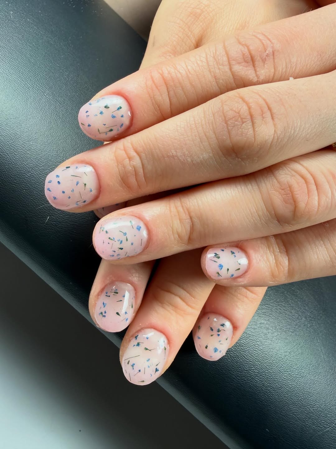 Sheer Pink Glossy Short Oval Floral Inclusions