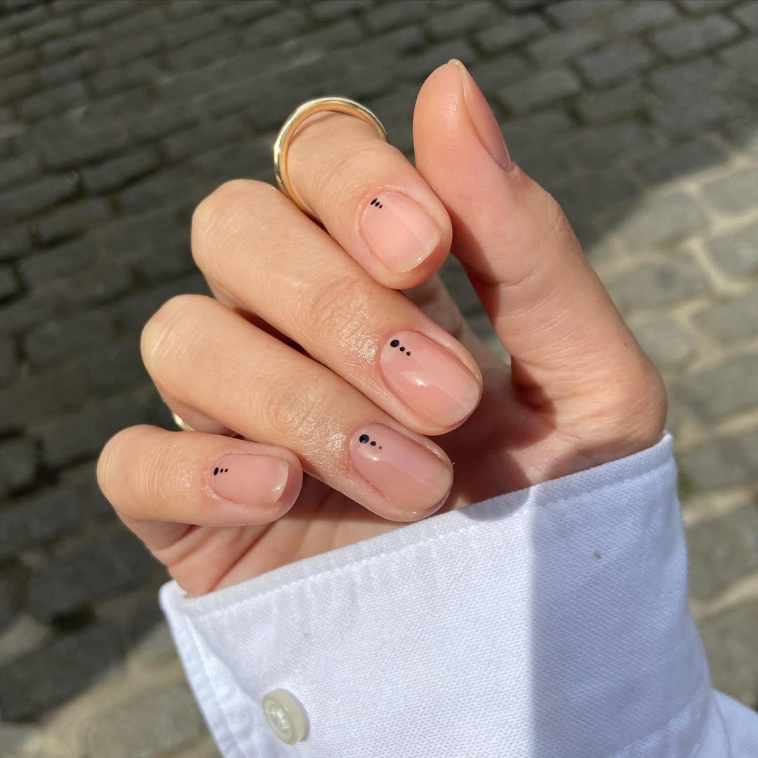 Sheer Pink Polka Dot Short Squoval Nails