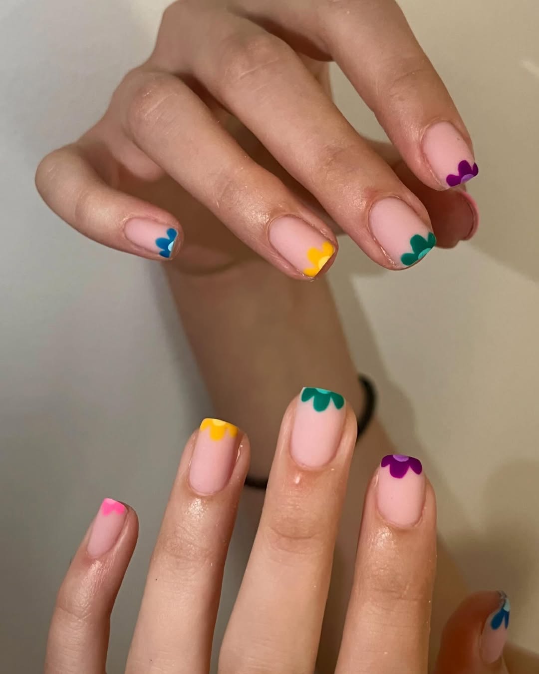 Short Funky Flower Tip French Manicure
