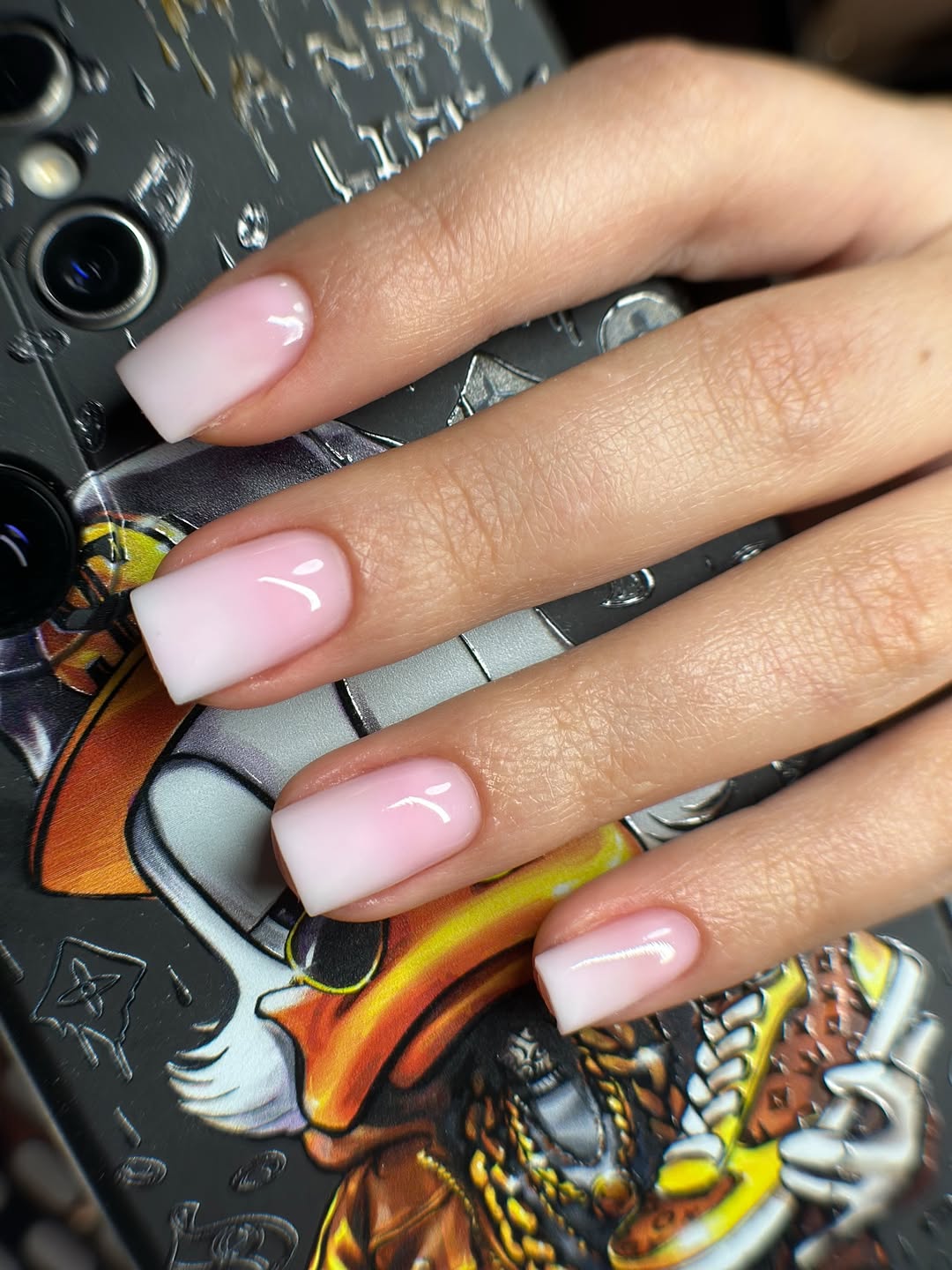 Short Pink Ombré Square Gel Nails