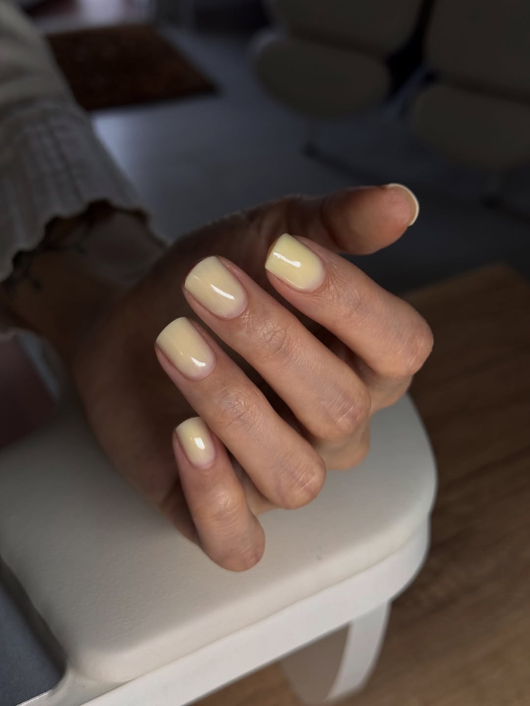 Soft Buttery Yellow Short Squoval Gel Nails