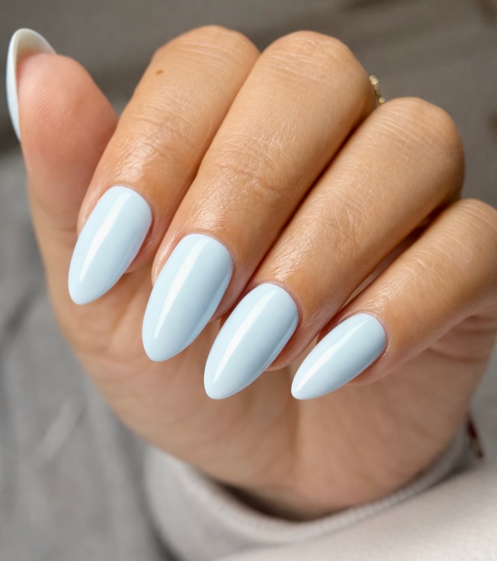 Soft Glazed Baby Blue Almond Nails