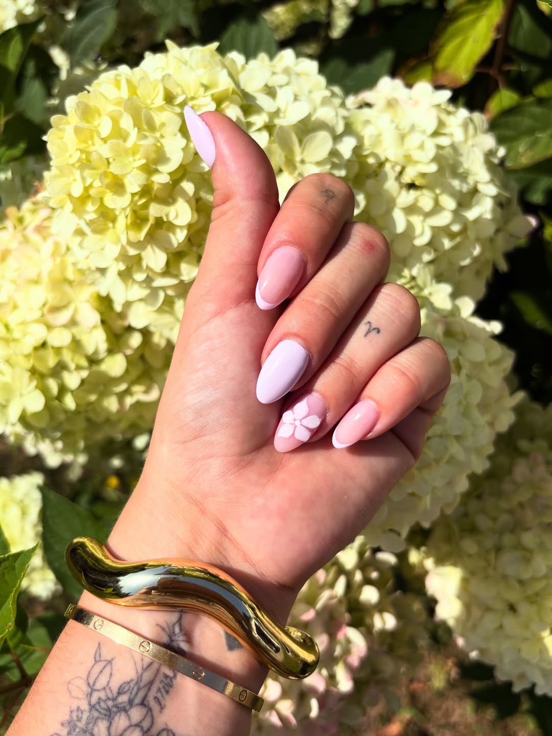 Soft Lavender French Tips with White Flower Accent