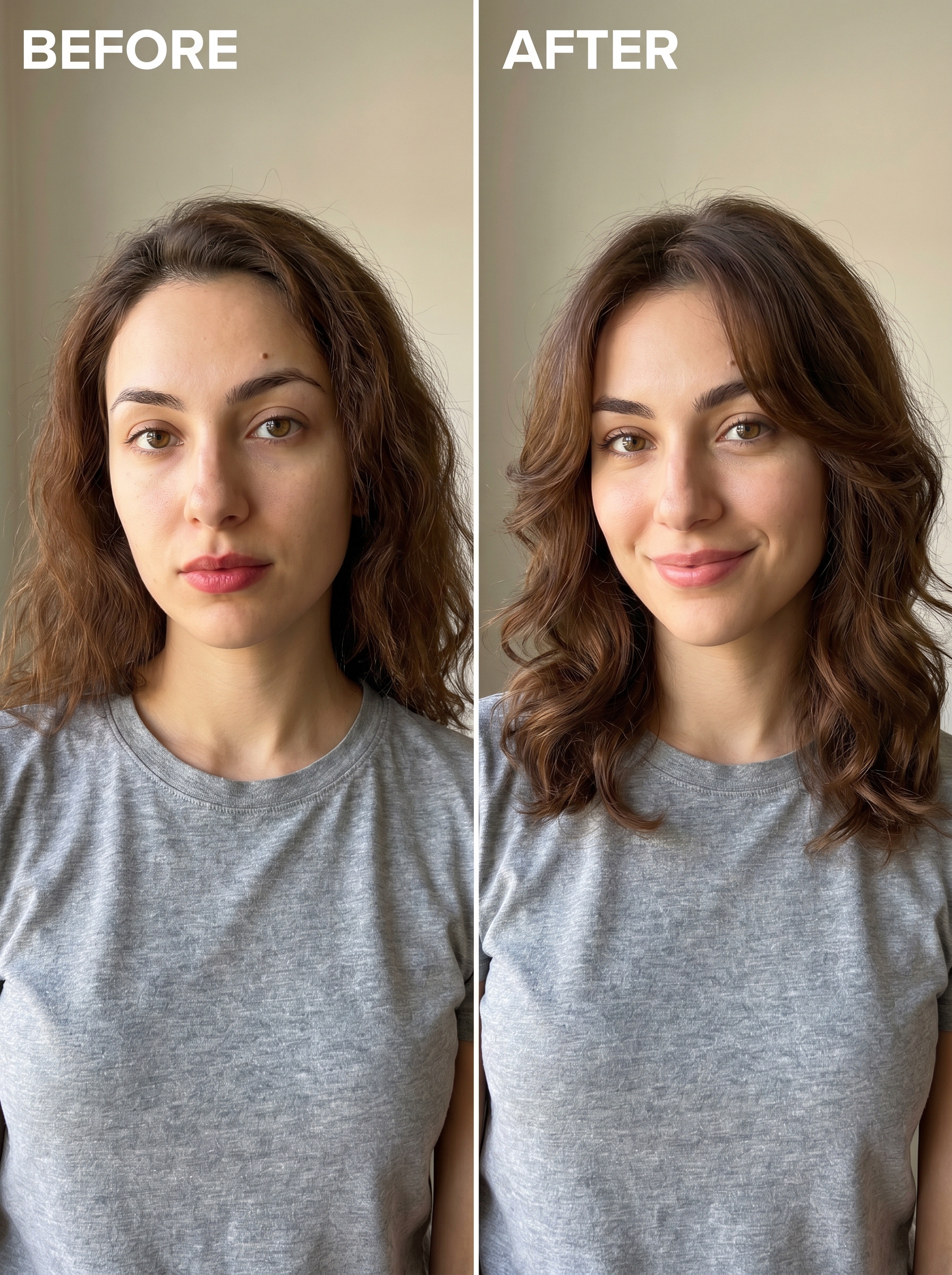 An 'Ethereal Butterfly Cut with Air-Dried Waves' showcasing natural hair color. This effortless soft summer hair idea emphasizes healthy, air-dried texture for casual outings.