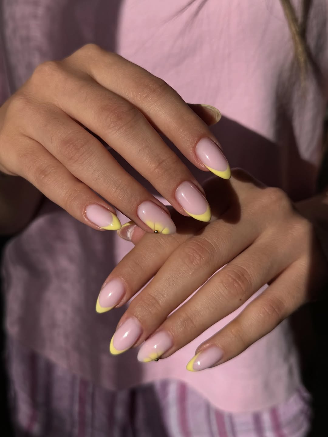 Soft Yellow Sweet French Tip Almond Nails