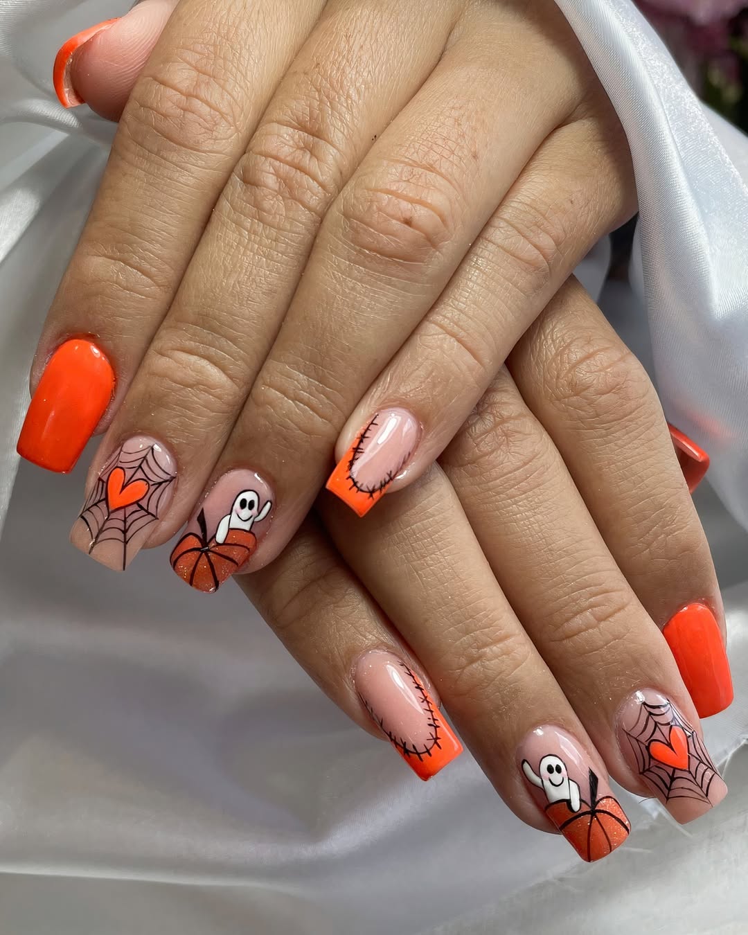 Spooky Orange Pumpkin Spice Halloween Themed Nails