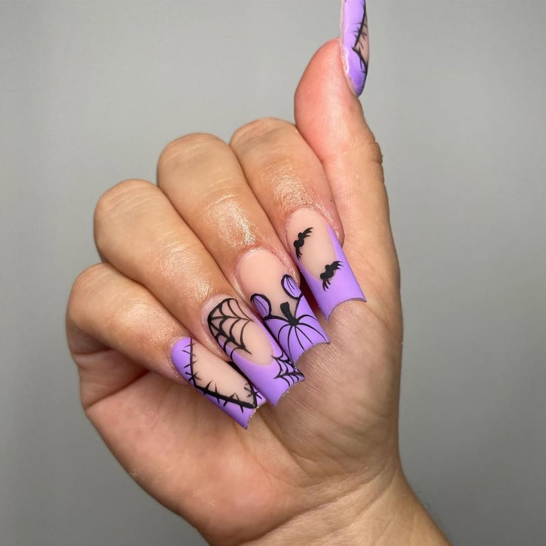 Spooky Purple Halloween Coffin French Tips