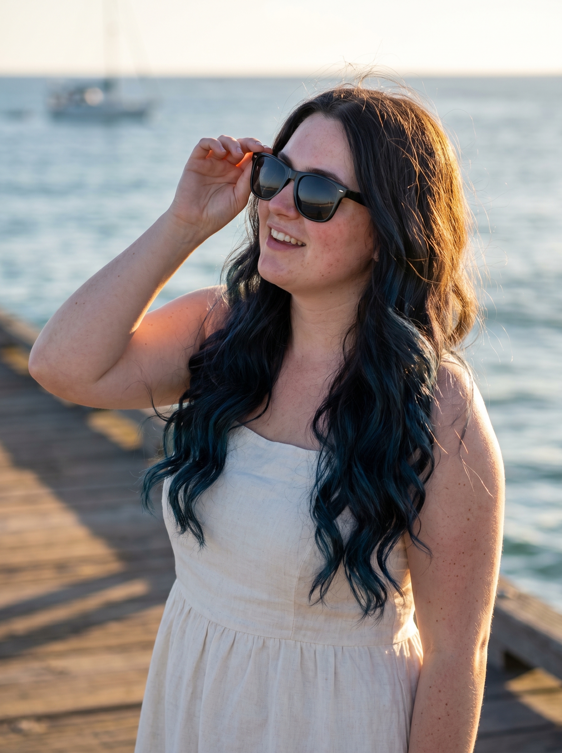 A stunning Deep Sea Espresso Mermaid Waves hairstyle, showcasing glamorous summer beach hair ideas 2026. This mysterious, sultry look features deep blue-black hair styled with a triple barrel waver for an evening event.