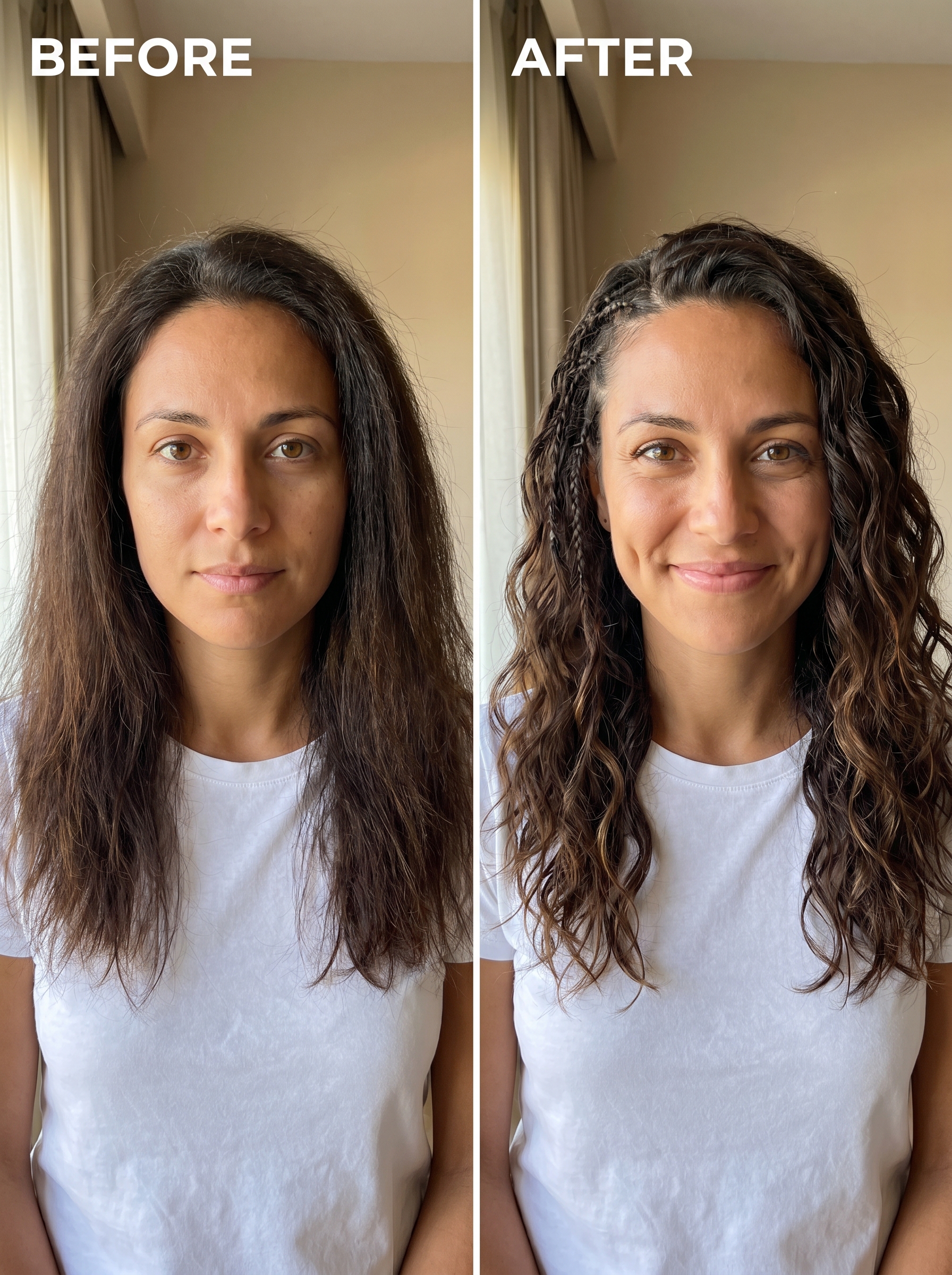Bohemian Micro-Braid Accent Waves on any hair color, a playful summer beach hair idea for 2026. Features soft waves with small braided accents adorned with silver beads/shells, styled with texturizing spray and lightweight cream.