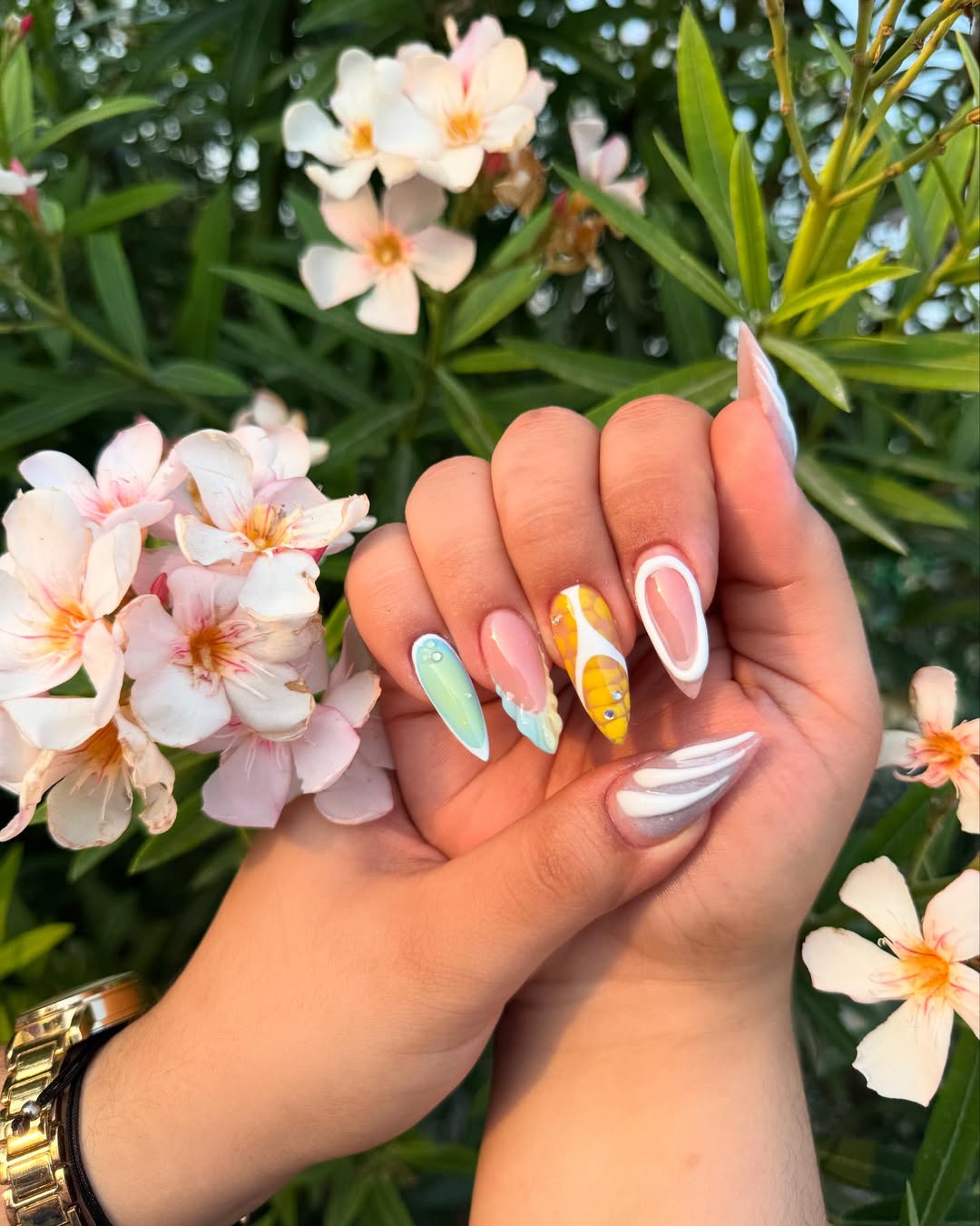 Summer Citrus Swirl Stiletto Nails