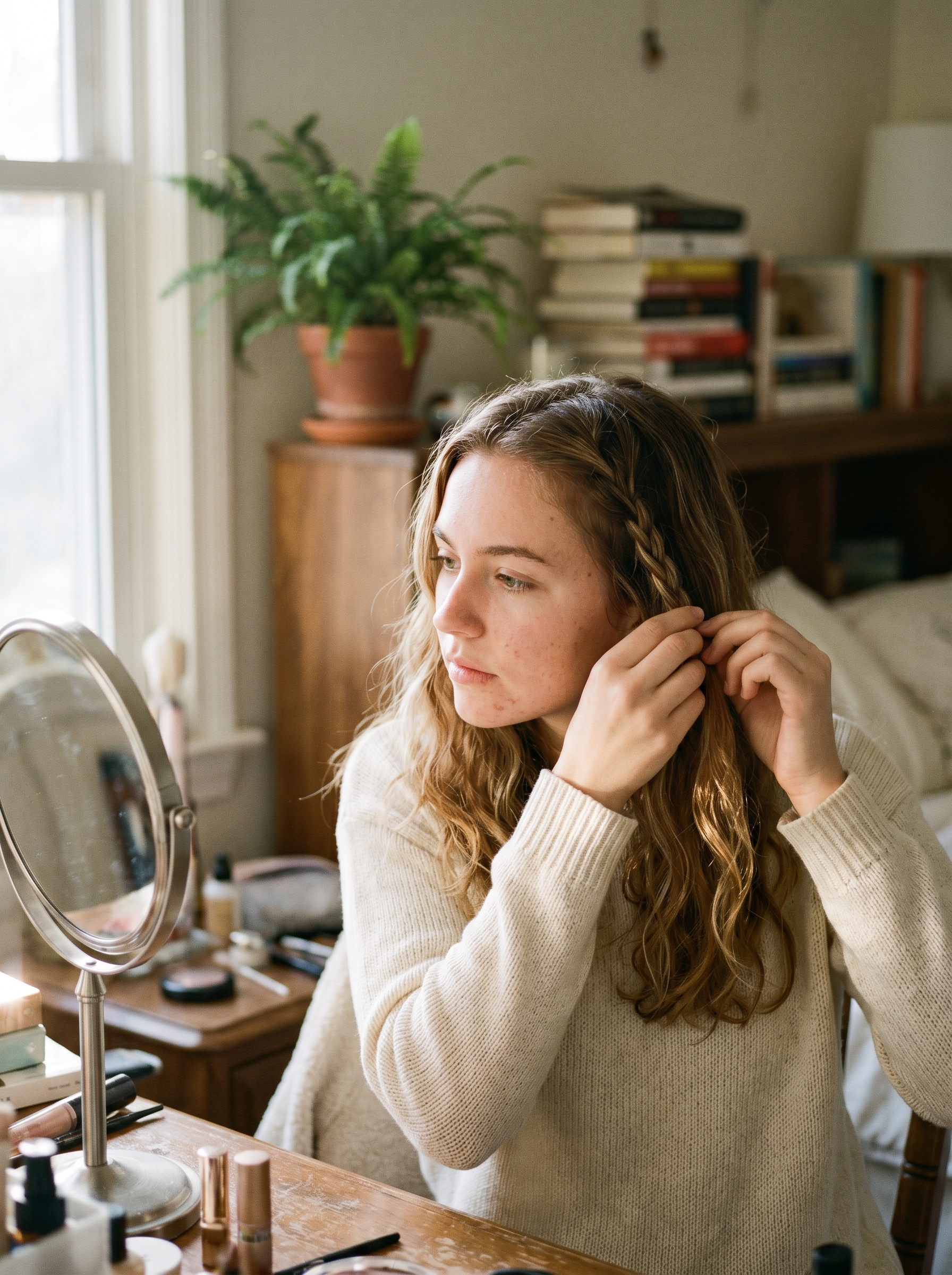 Boho braided curls with halo highlights, a beautiful option for summer curly hairstyles 2026. Ideal for festivals and casual outings.