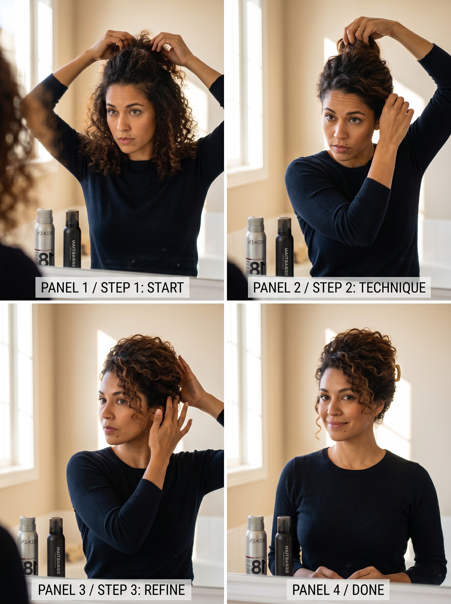 Retro-Futuristic Curly Beehive Updo — summer curly hairstyles 2026 inspiration