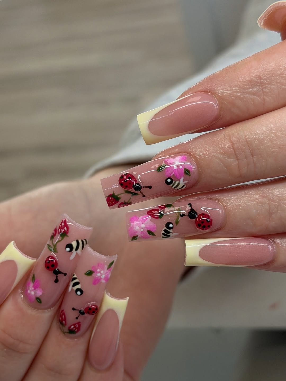 Summer Garden French Tips With 3D Critters