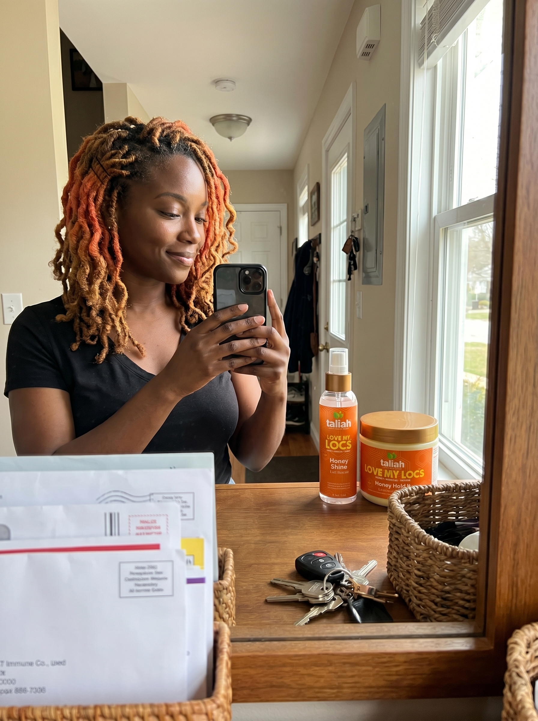 Artistic Sunset Ombré loc petals in apricot crush and honey-bronze tones, an elegant statement for summer hairstyles for black women 2026. Perfect for weddings or special events.