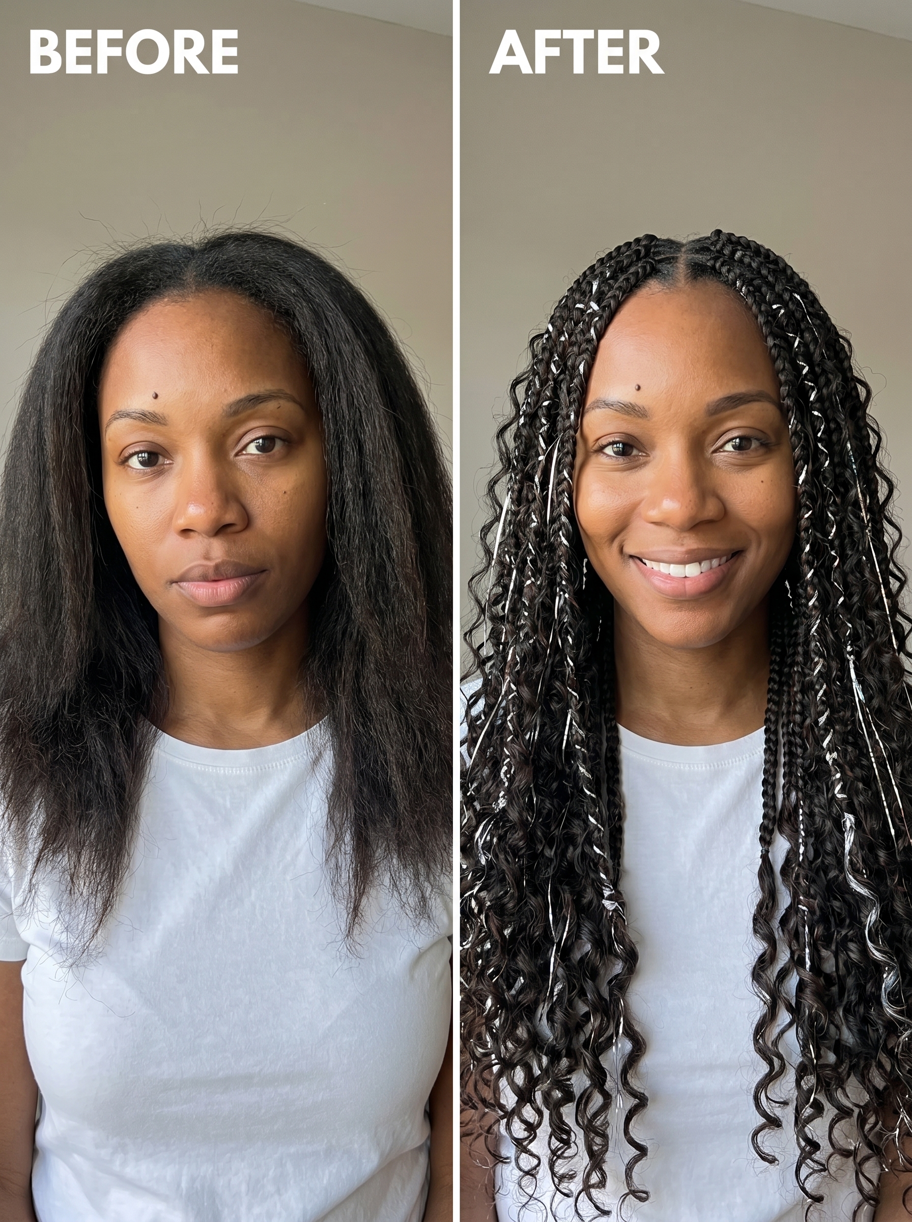 Boho knotless braids with human hair curls and striking cyber-silver accents, a beautiful option for summer hairstyles for black women 2026. This ethereal style is ideal for vacations or festivals.