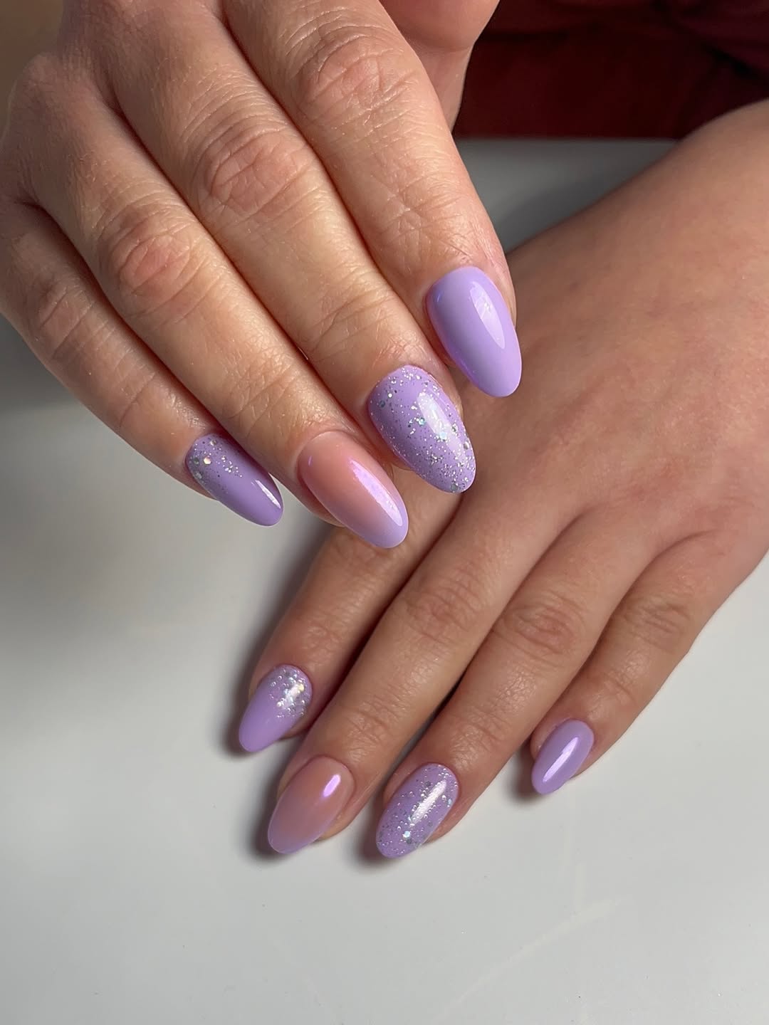 Summer Lilac Purple Glitter Accent Nails