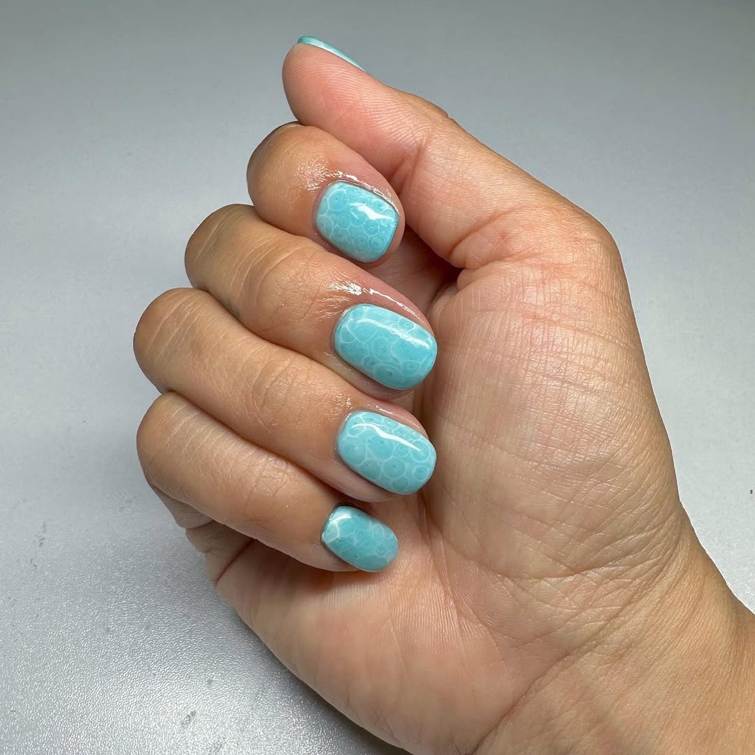 Summer Sky Blue Bubble Detail Nails