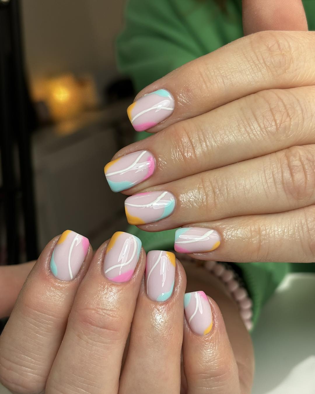 Summer Swirl Pastel Squoval Nails