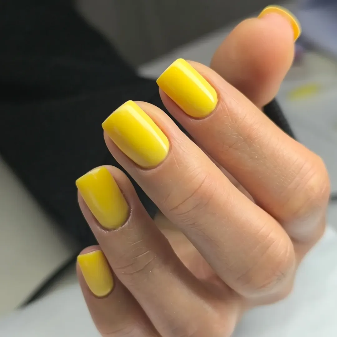 Sunny Yellow Glossy Short Square Nails