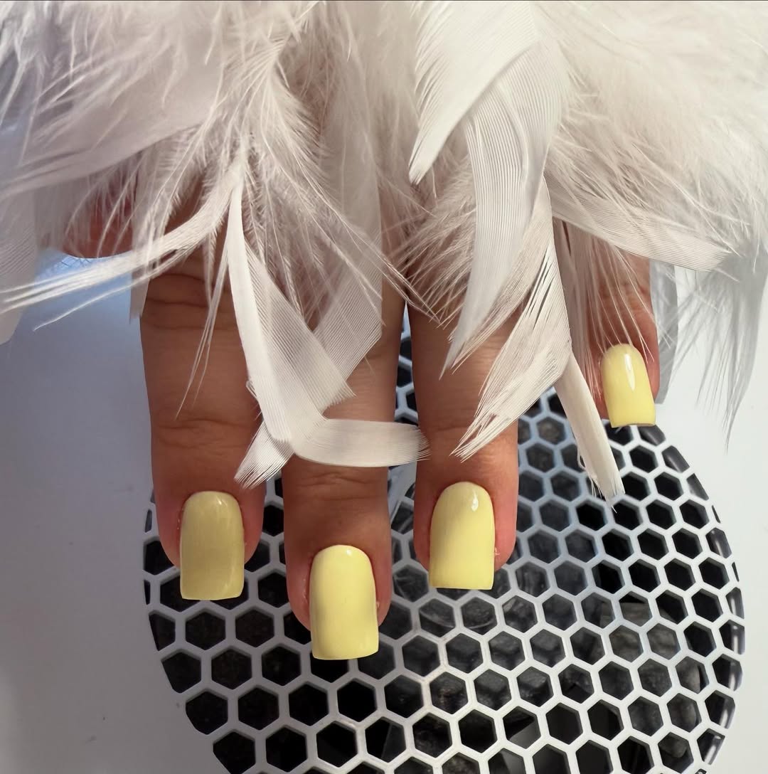 Sunny Yellow Glossy Short Squoval Nails