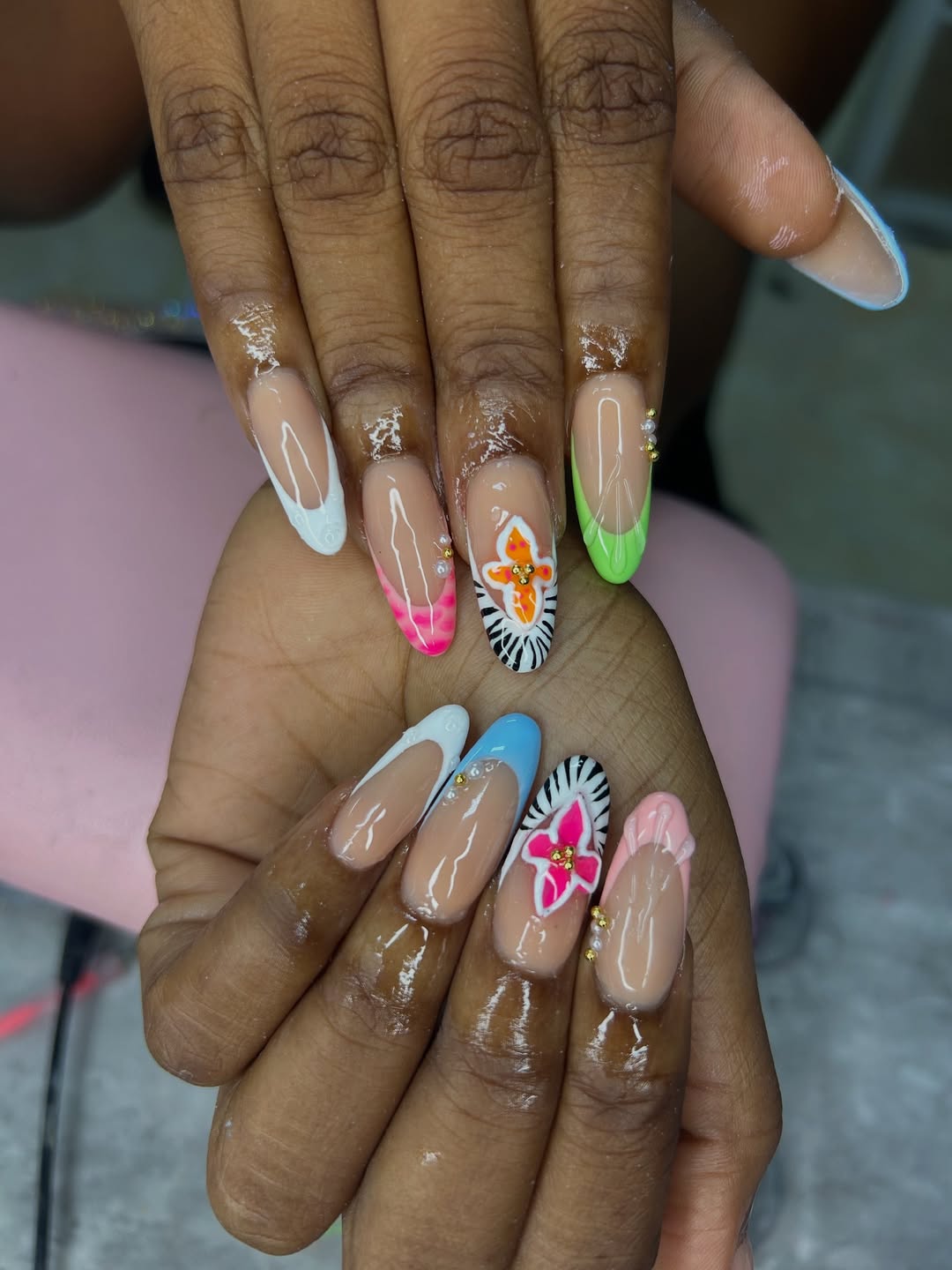 Tropical French Tips with Fun 3D Art