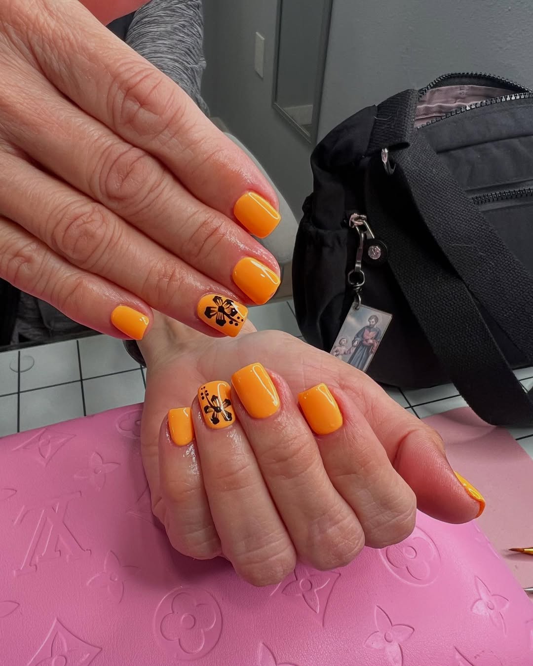 Tropical Orange Hibiscus Nail Art