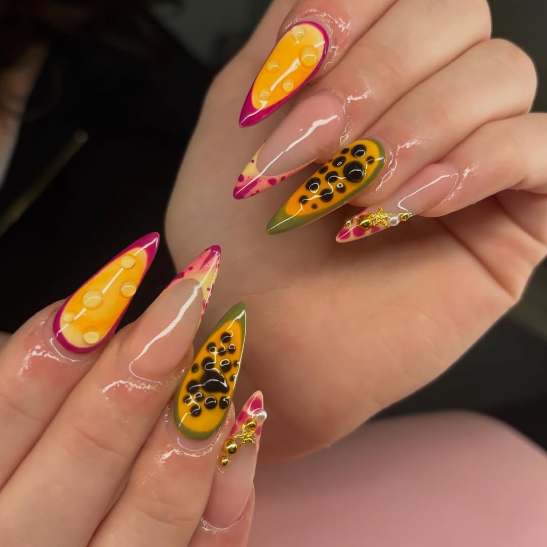 Tropical Papaya Fruit 3D Stiletto Nails