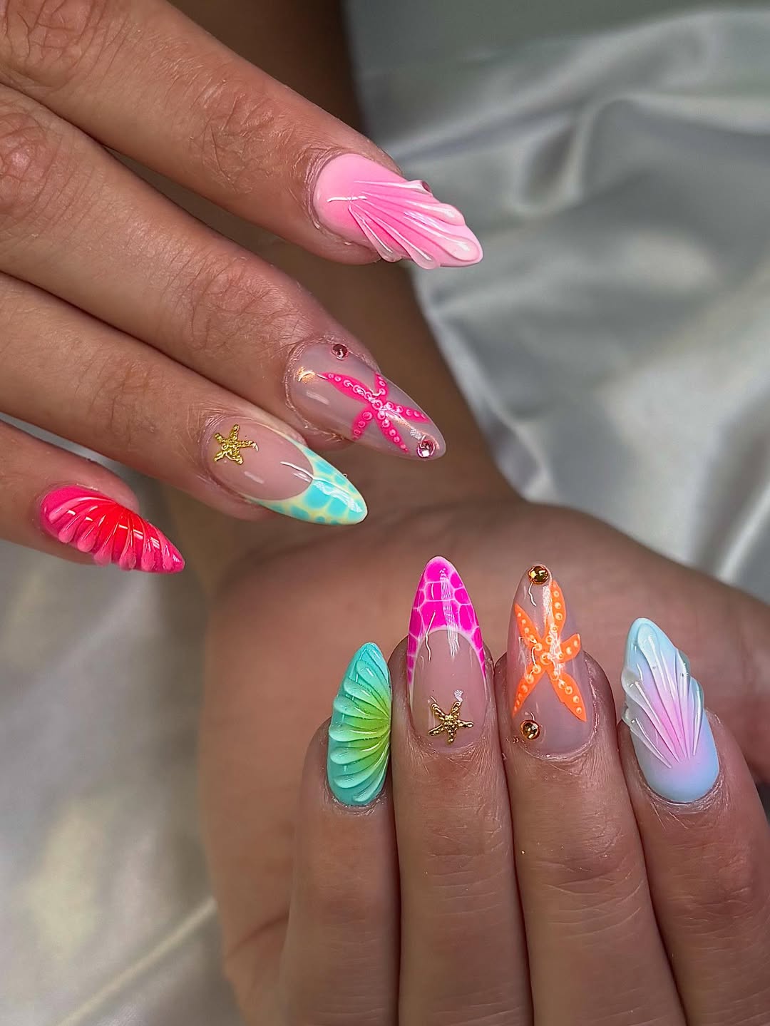 Vibrant 3D Ocean Theme Coffin Nails