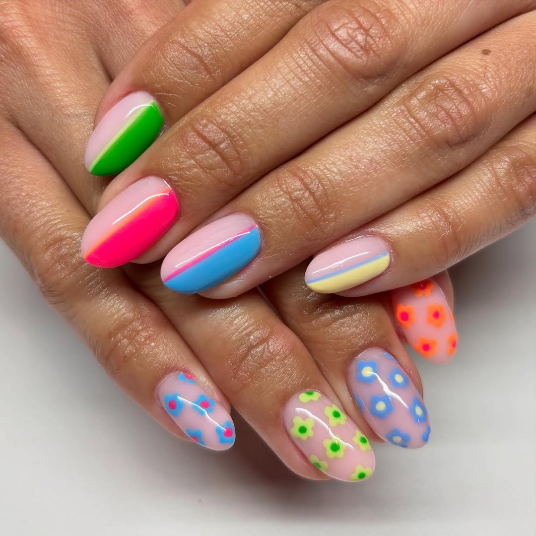 Vibrant Abstract and Floral Mix & Match Nails