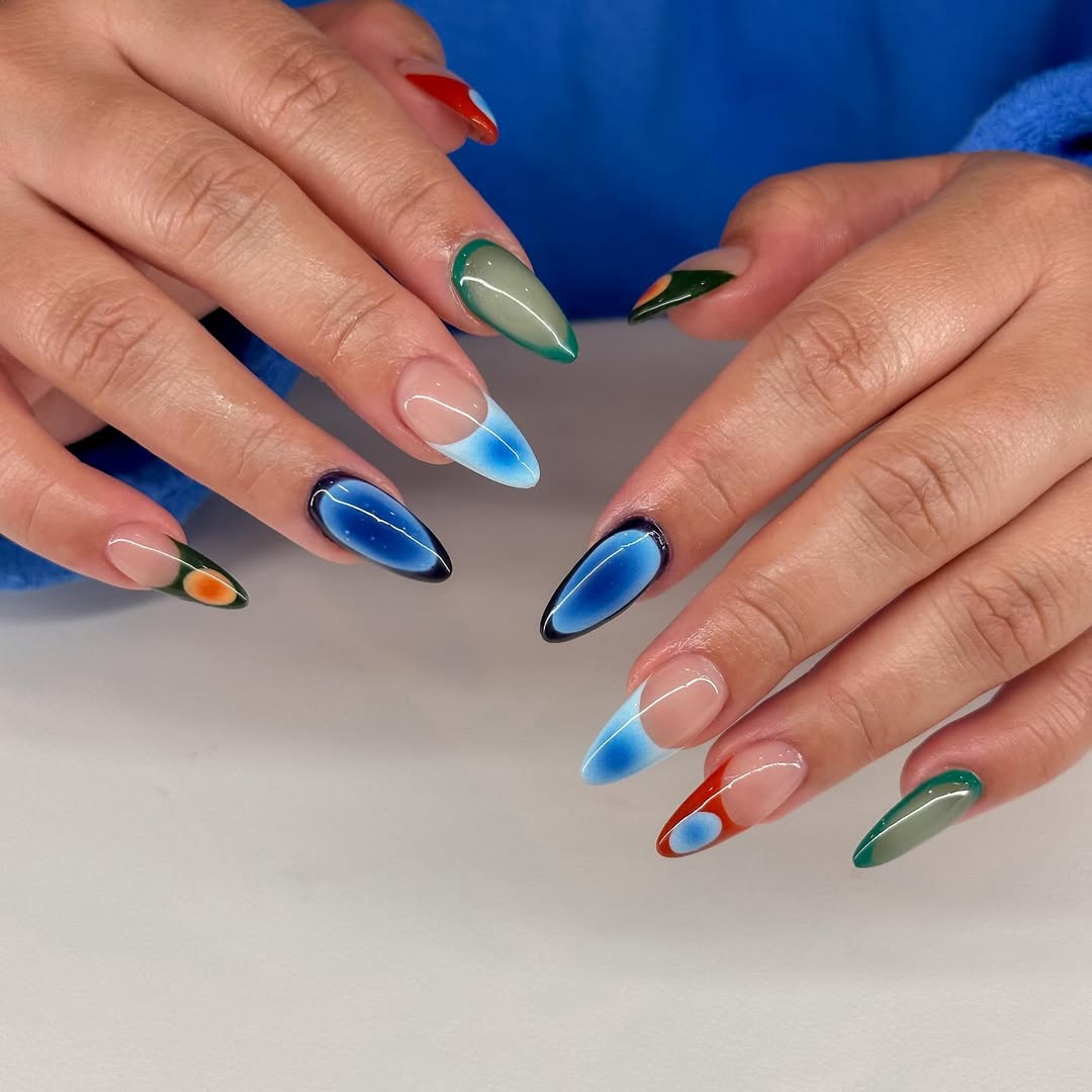 Vibrant Abstract Jelly French Tip Nails
