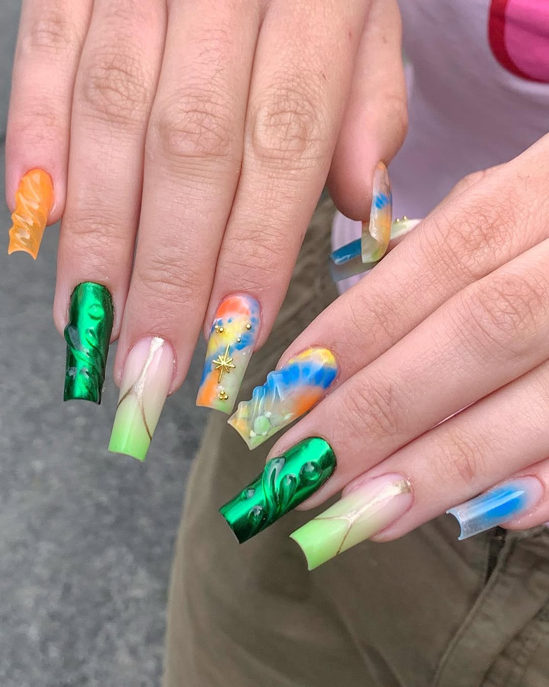 Vibrant Abstract Sculptural Coffin Nails