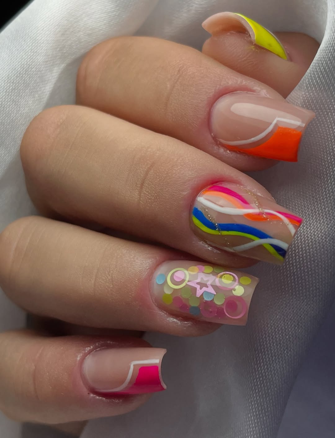 Vibrant Abstract Square Tips with Confetti Accents