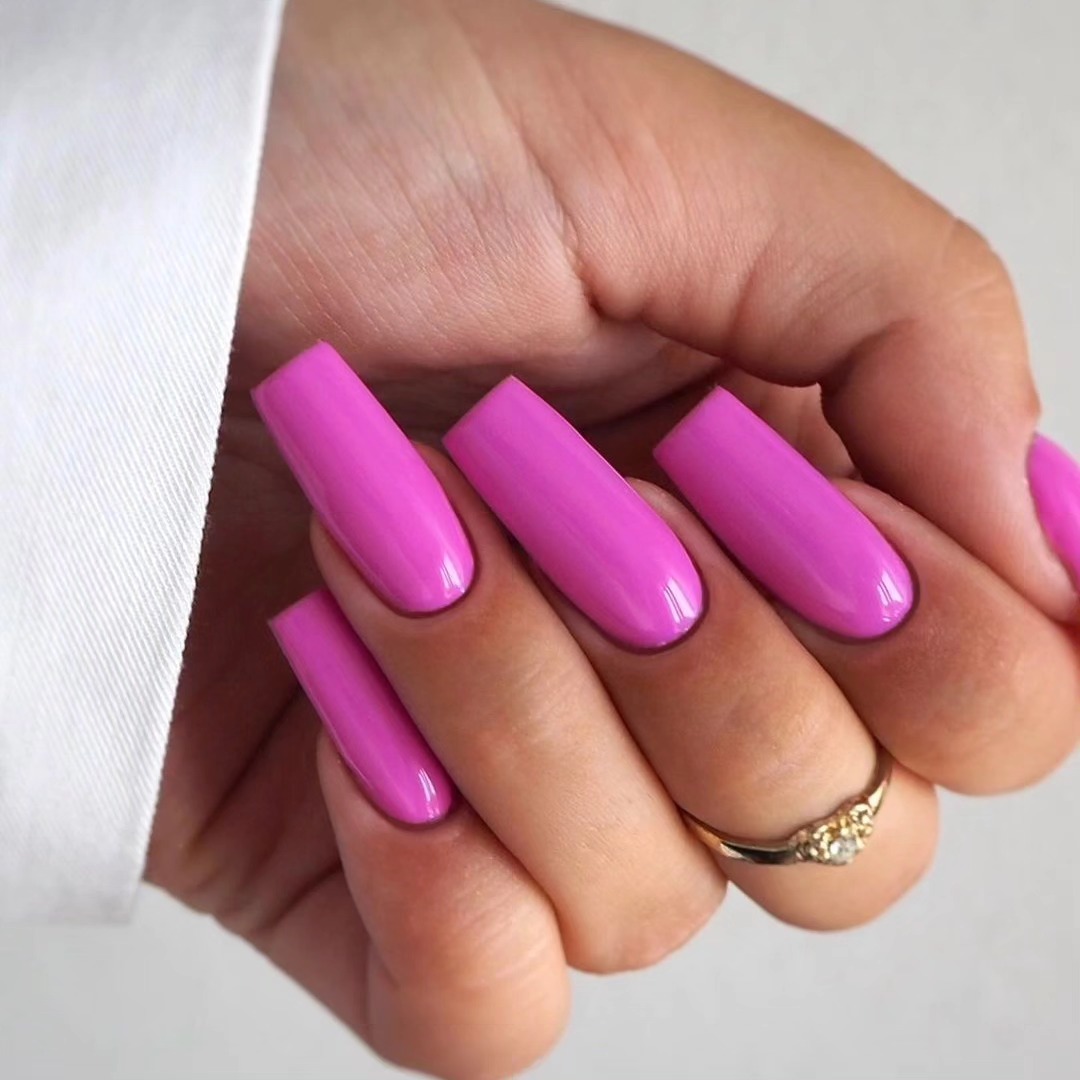 Vibrant Barbie Pink Long Square Glossy Nails