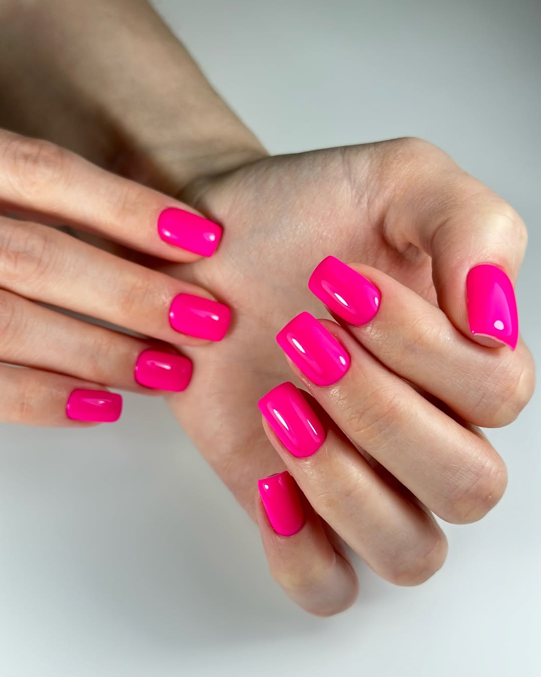 Vibrant Barbiecore Pink Glossy Short Squoval Nails