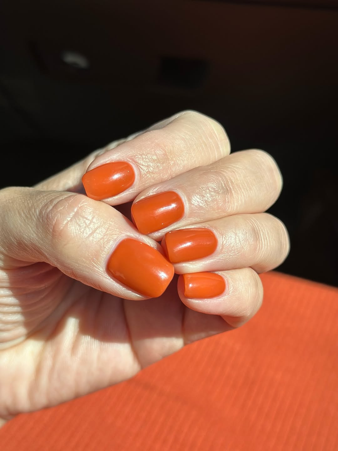 Vibrant Burnt Orange Glossy Short Squoval Nails