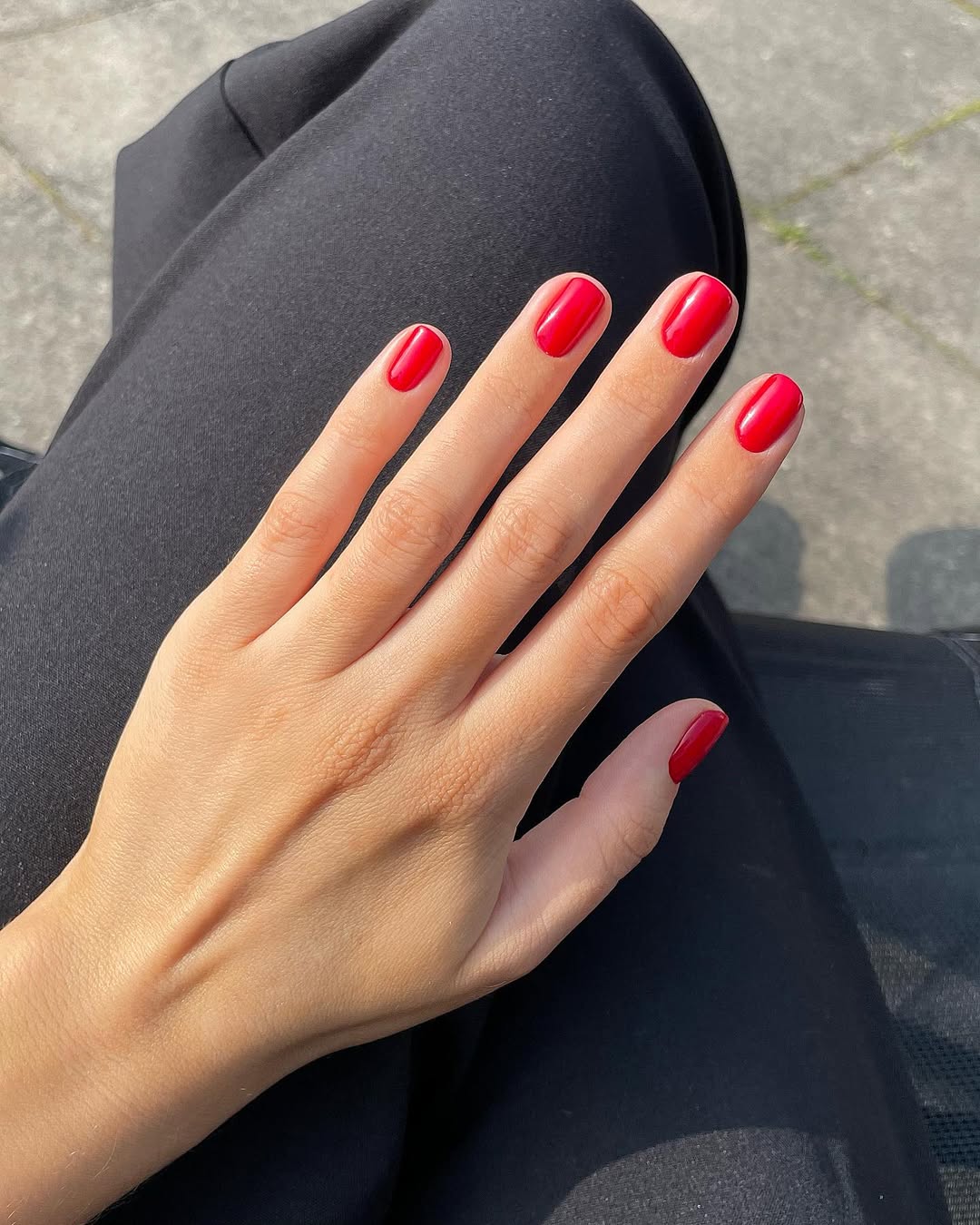 Vibrant Cherry Red Glossy Short Oval Nails