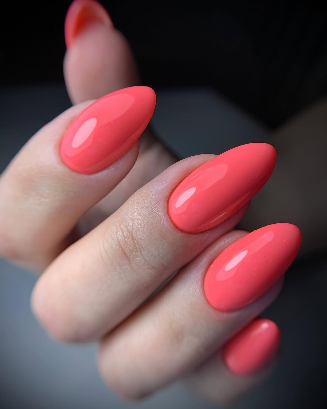 Vibrant Coral Glossy Oval Summer Nails