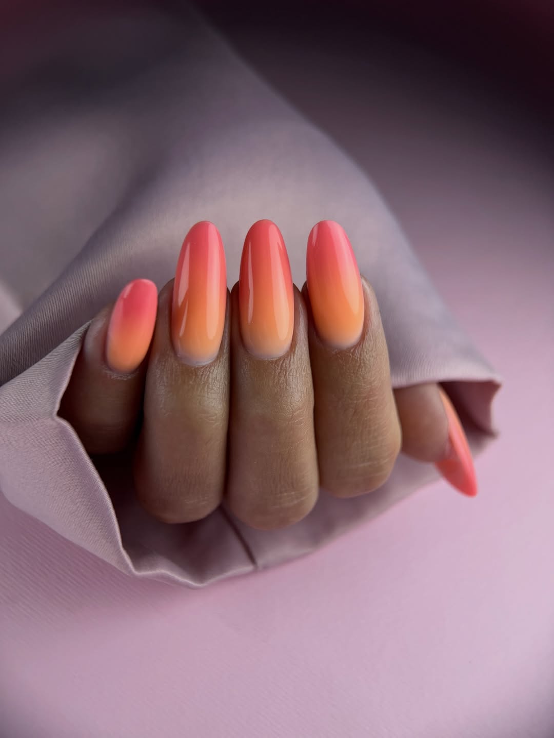 Vibrant Coral Orange Ombre Oval Nails