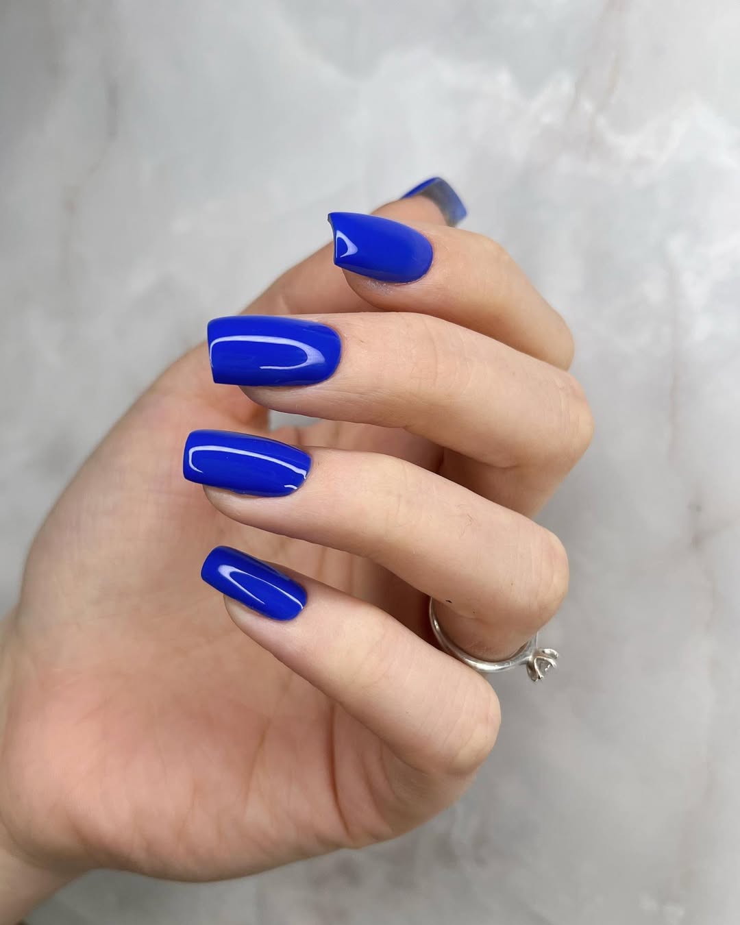 Vibrant Electric Blue Glossy Short Square Nails