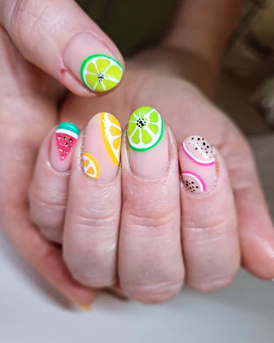 Vibrant Fruit Slice Barely There Summer Nails