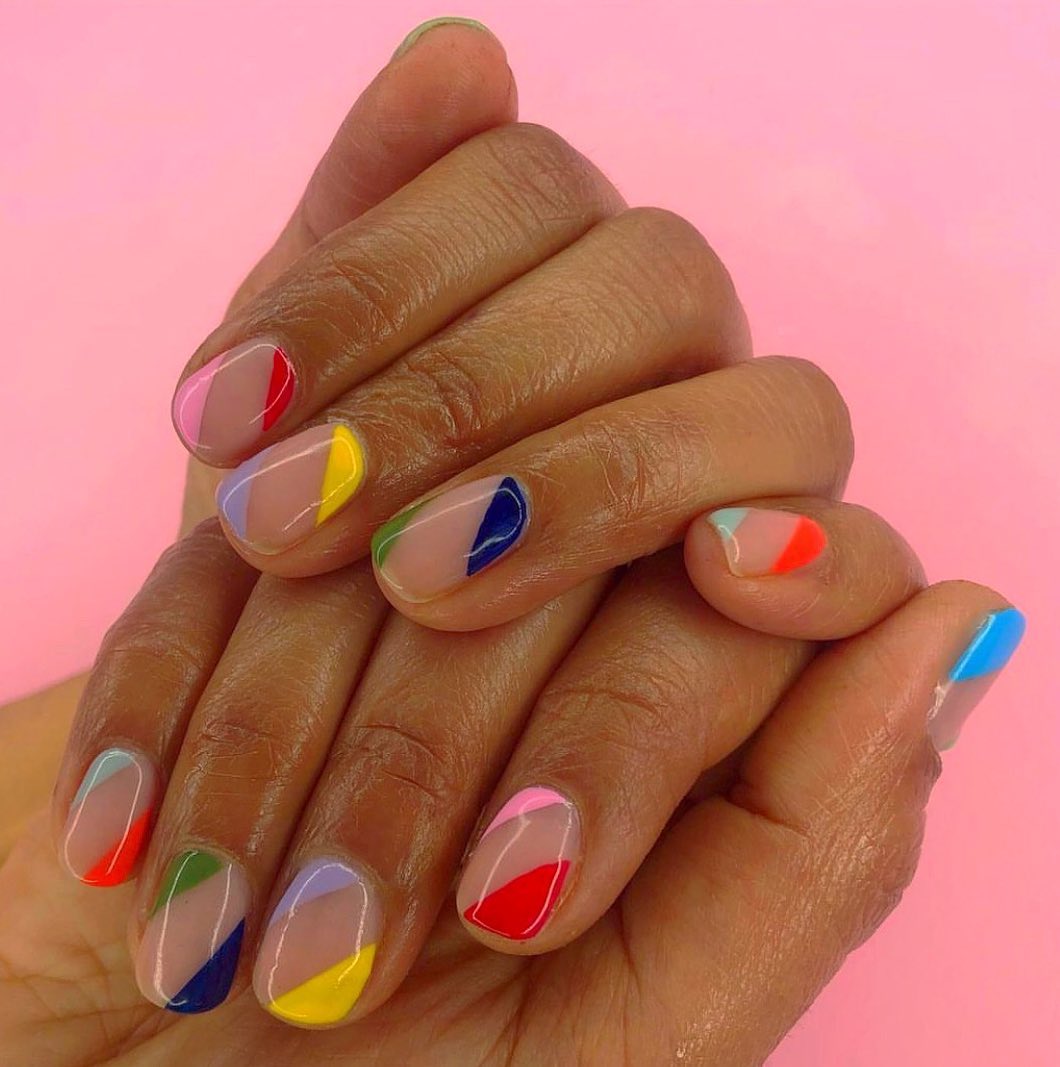 Vibrant Geometric Color Block Gel Nails