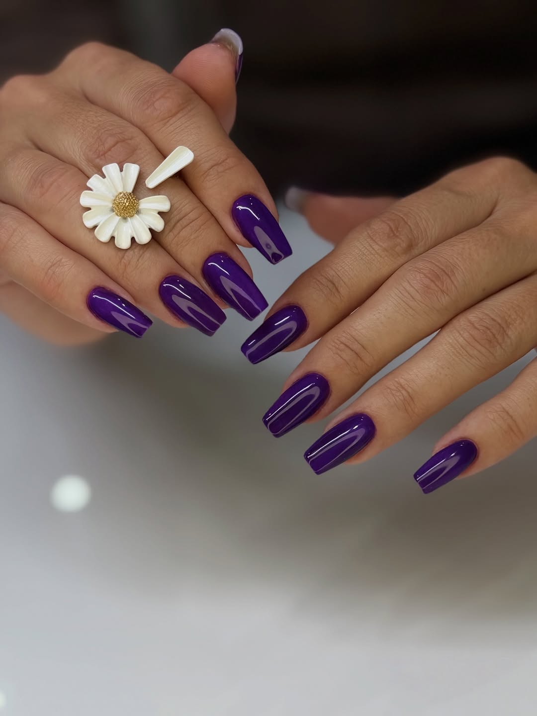 Vibrant Glossy Amethyst Coffin Vacation Nails