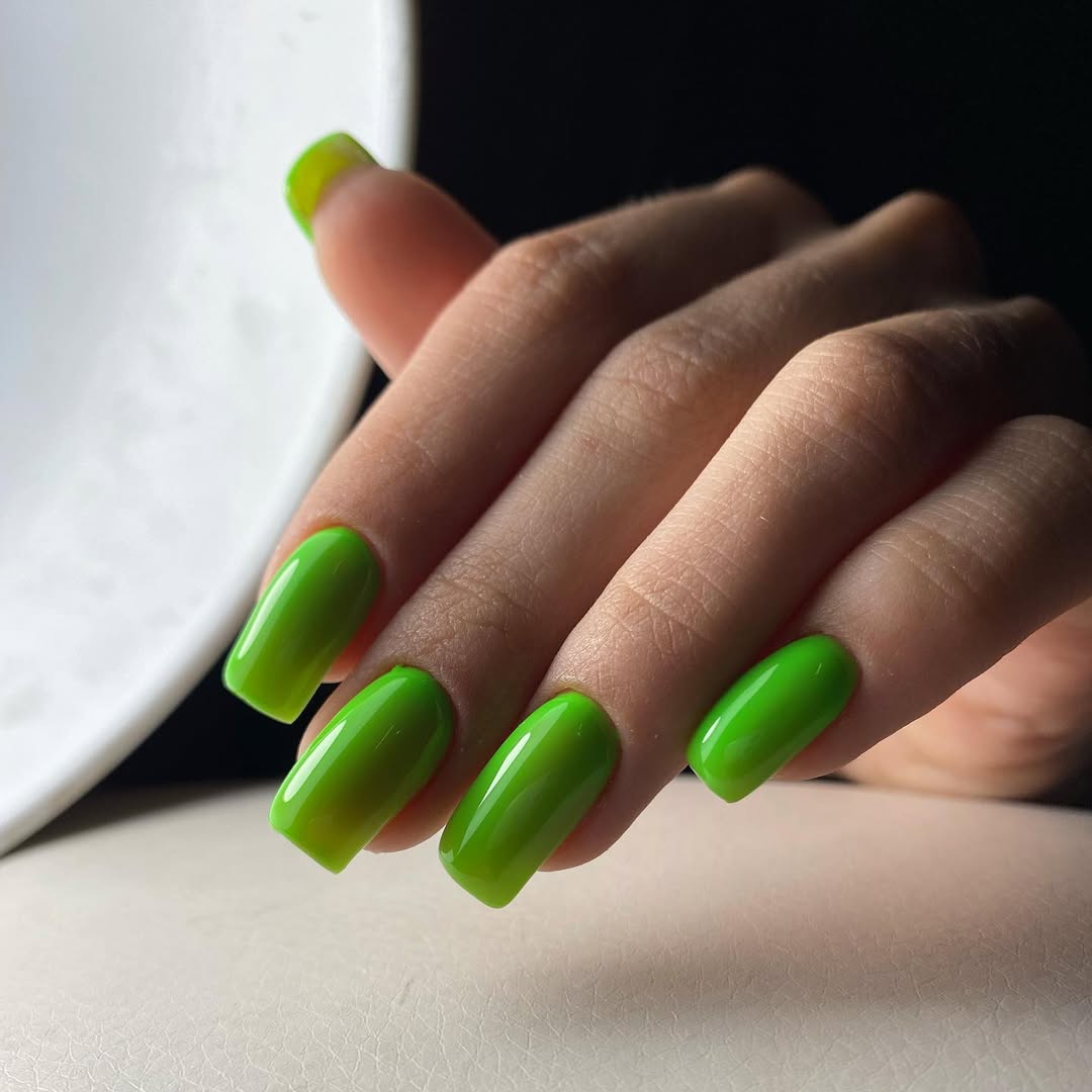 Vibrant Glossy Lime Green Squoval Nails