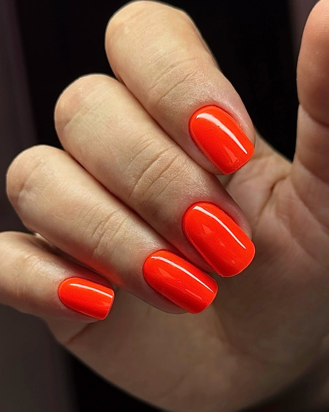 Vibrant Glossy Orange Round Summer Nails