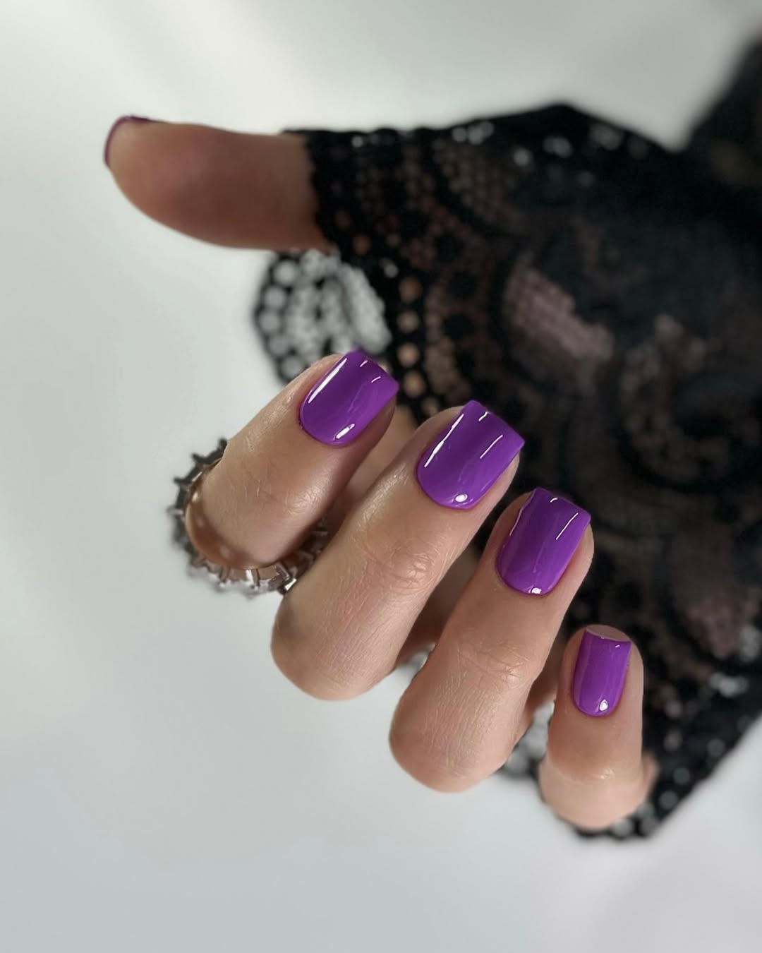 Vibrant Glossy Purple Short Square Nails