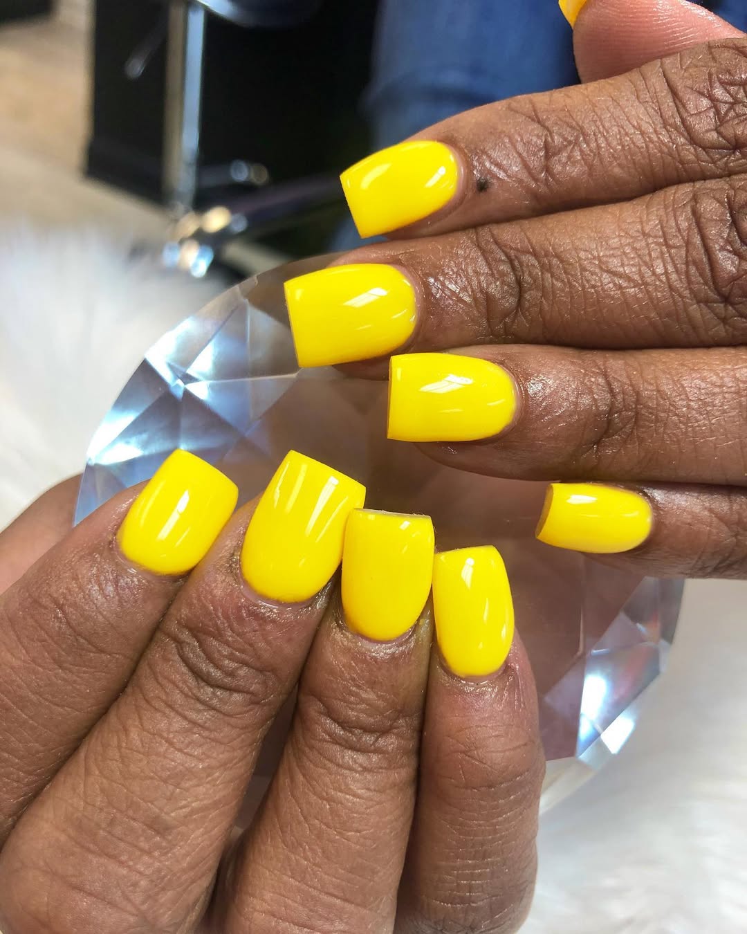 Vibrant Glossy Yellow Short Square Nails