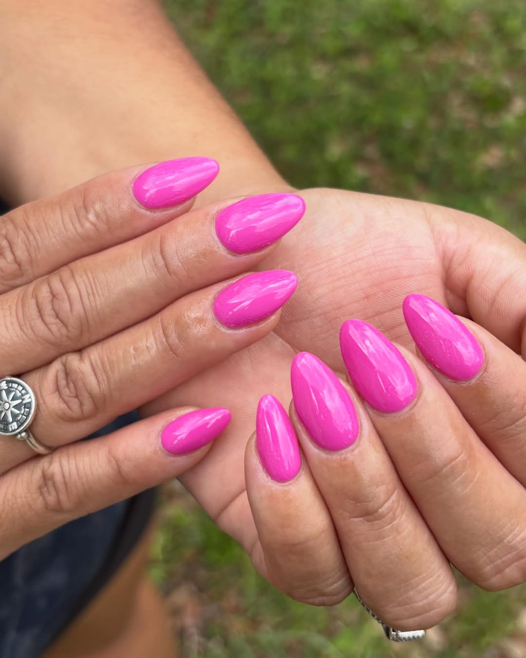 Vibrant Hot Pink Glossy Almond Gel Nails